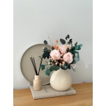 Bouquet with ice pink roses, eucalyptus and dried flowers