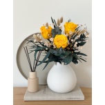 Bouquet with yellow roses, eucalyptus and dried flowers