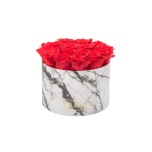 LARGE WHITE MARBLE BOX WITH RED PRESERVED ROSES