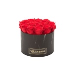 LARGE BLACK MARBLE BOX WITH RED PRESERVED ROSES