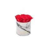 SMALL WHITE MARBLE BOX WITH RED PRESERVED ROSES