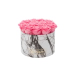 LARGE WHITE MARBLE BOX WITH BABY PINK PRESERVED ROSES