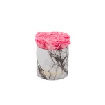 SMALL WHITE MARBLE BOX WITH BABY PINK PRESERVED ROSES