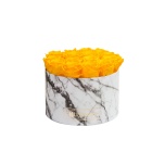 LARGE WHITE MARBLE BOX WITH YELLOW PRESERVED ROSES