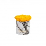 SMALL WHITE MARBLE BOX WITH YELLOW PRESERVED ROSES
