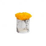 MIDI WHITE MARBLE BOX WITH YELLOW PRESERVED ROSES