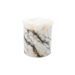 MEDIUM WHITE MARBLE BOX WITH WHITE PRESERVED ROSES