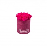 MIDI FUCHSIA VELVET BOX WITH HOT PINK PRESERVED ROSES