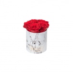 MIDI WHITE MARBLE BOX WITH RED PRESERVED ROSES