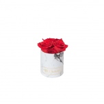 XS WHITE MARBLE BOX WITH RED PRESERVED ROSES