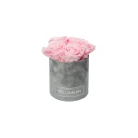 MIDI LIGHT GREY VELVET BOX WITH BRIDAL PINK PRESERVED ROSES