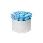 LARGE WHITE BOX WITH LIGHT BLUE PRESERVED ROSES