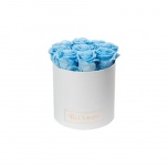 MEDIUM WHITE BOX WITH LIGHT BLUE PRESERVED ROSES