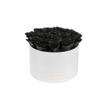 LARGE WHITE BOX WITH BLACK PRESERVED ROSES