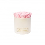 MEDIUM CREAM WHITE BOX WITH BRIDAL PINK PRESERVED ROSES