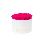 LARGE WHITE BOX WITH HOT PINK PRESERVED ROSES