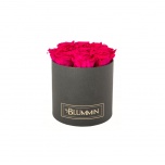 MEDIUM DARK GREY BOX WITH HOT PINK PRESERVED ROSES