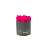SMALL DARK GREY BOX WITH HOT PINK PRESERVED ROSES
