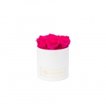 SMALL WHITE BOX WITH HOT PINK PRESERVED ROSES