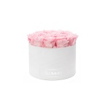 LARGE WHITE VELVET BOX WITH BRIDAL PINK PRESERVED ROSES