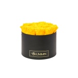 LARGE BLACK BOX WITH YELLOW PRESERVED ROSES