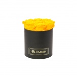 MEDIUM BLACK BOX WITH YELLOW PRESERVED ROSES