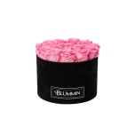 LARGE BLACK VELVET BOX WITH BABY PINK PRESERVED ROSES