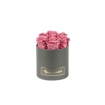 SMALL DARK GREY BOX WITH VINTAGE PINK PRESERVED ROSES