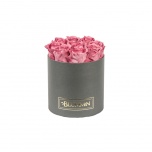 MEDIUM DARK GREY BOX WITH VINTAGE PINK PINK PRESERVED ROSES