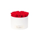 LARGE WHITE BOX WITH RED PRESERVED ROSES