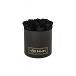 MEDIUM BLACK BOX WITH BLACK PRESERVED ROSES
