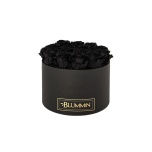 LARGE BLACK BOX WITH BLACK PRESERVED ROSES