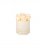 SMALL CREAM WHITE BOX WITH CHAMPAGNE PRESERVED ROSES