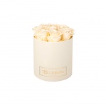 MEDIUM CREAM WHITE BOX WITH CHAMPAGNE PRESERVED ROSES