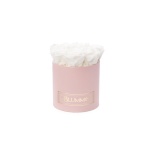 SMALL LIGHT PINK BOX WITH WHITE PRESERVED ROSES