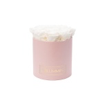 MEDIUM LIGHT PINK BOX WITH WHITE PRESERVED ROSES