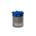 SMALL DARK GREY BOX WITH OCEAN BLUE PRESERVED ROSES