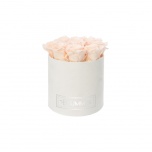 MEDIUM WHITE VELVET BOX WITH ICE PINK PRESERVED ROSES