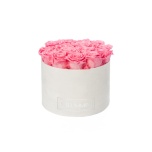 LARGE WHITE VELVET BOX WITH BABY PINK PRESERVED ROSES
