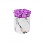 MEDIUM WHITE MARBLE BOX WITH VIOLET VAIN PRESERVED ROSES