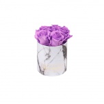 MIDI WHITE MARBLE BOX WITH VIOLET VAIN PRESERVED ROSES