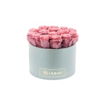 LARGE LIGHT GREY BOX WITH VINTAGE PINK PRESERVED ROSES