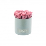 MEDIUM LIGHT GREY BOX WITH VINTAGE PINK PRESERVED ROSES