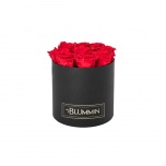 MEDIUM BLACK BOX WITH RED PRESERVED ROSES