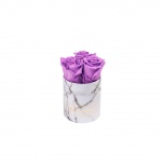 XS WHITE MARBLE BOX WITH VIOLET VAIN PRESERVED ROSES