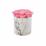 MEDIUM WHITE MARBLE BOX WITH BABY PINK PRESERVED ROSES