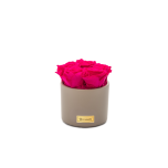 BEIGE CERAMIC BOX WITH HOT PINK (5 ROSES)