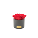 DARK GREY CERAMIC BOX WITH VIBRANT RED (5 ROSES)