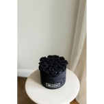 LARGE BLACK VELVET BOX WITH BLACK PRESERVED ROSES