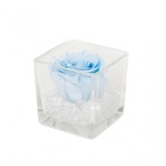 GLASS VASE WITH PRESERVED ROSE AND CRYSTALS - LIGHT BLUE